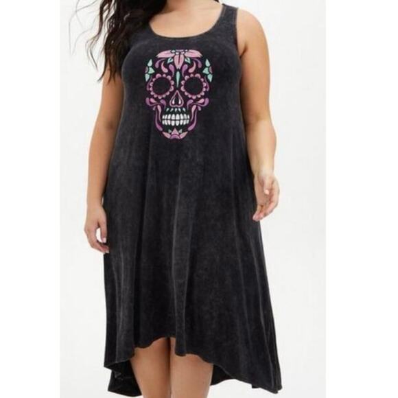 Torrid Super Soft Knits size 0 sugar skull long maxi dress black - Picture 7 of 7